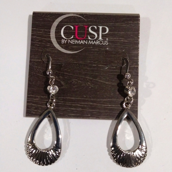 Dainty Silver-tone Crystal Teardrop Dangling Earrings - CUSP by Neiman Marcus - Picture 9 of 11